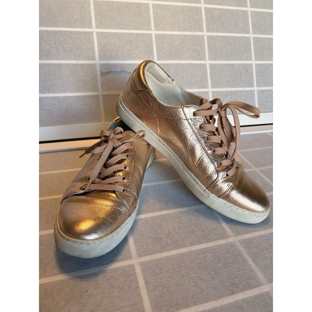 Steve Madden Leather‎ Gold Metallic Sneakers Womens size 9.5 Glitchy Glam Vibes